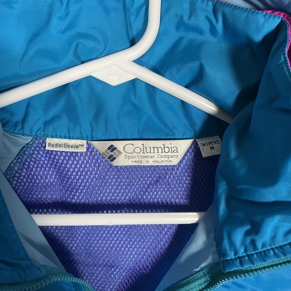 Vintage Columbia Jacket Womens Medium Blue Hooded Windbreaker Radial Sleeve 90s - Picture 4 of 9